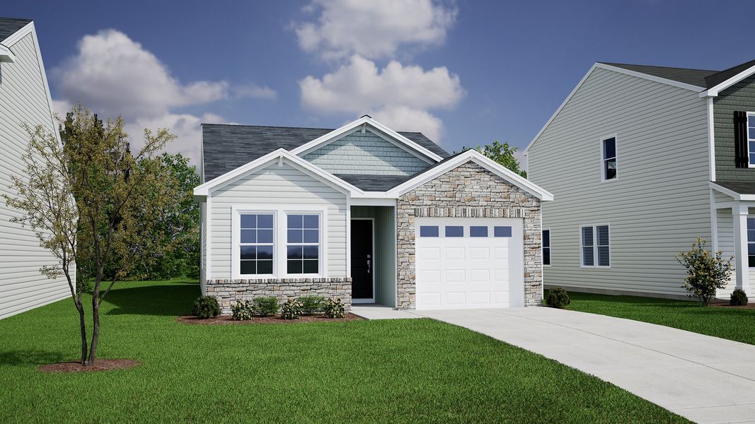 Representative exterior photo of a completed home built from the Baker - Genesis Value Collection by Mungo Homes in Hidden Springs, Lexington, SC (Image 14).