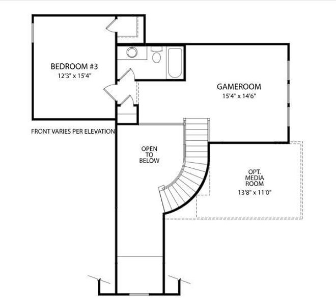 2D floor plan layout of this home in Wolf Ranch South Fork, Georgetown, TX (Image 2).