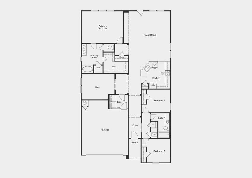 2D floor plan layout for the Plan 2004 by KB Home in Saddlebrook Preserve, Beasley, TX (Image 3).