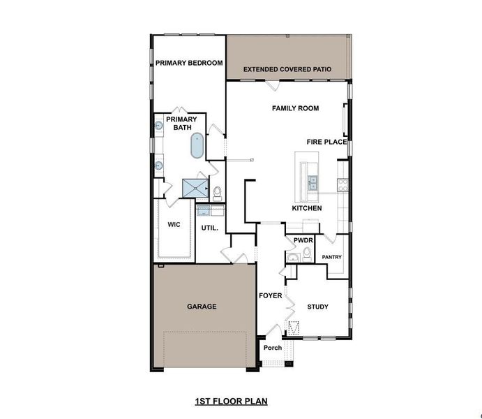 Visualize the thoughtful layout of this home, featuring a generous primary suite and an open-concept living area with a fireplace.