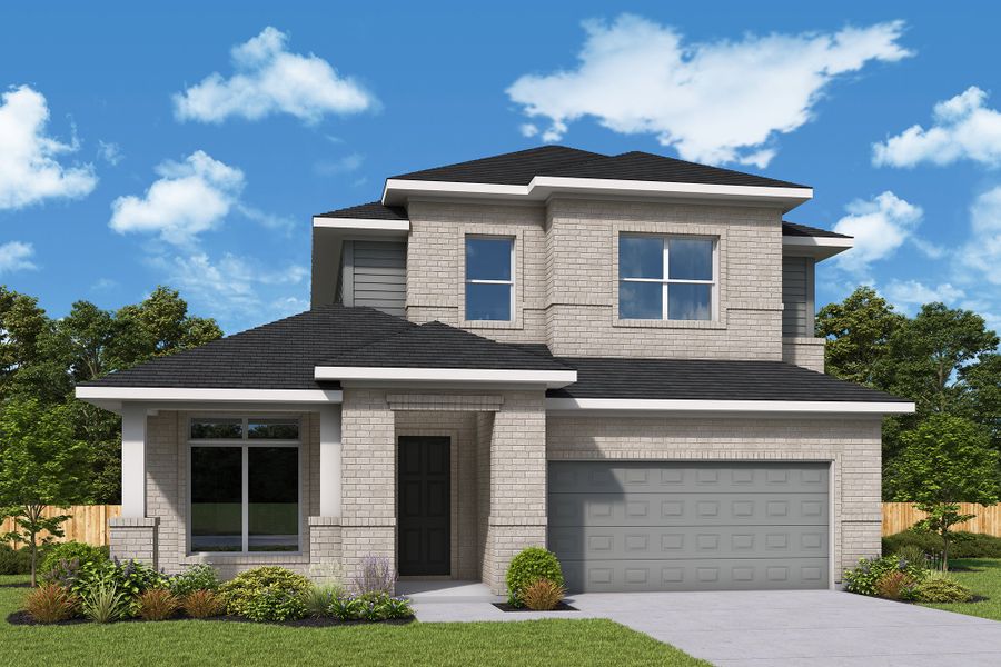 Representative exterior photo of a completed home built from the The Camellia by David Weekley Homes in Sandbrock Ranch, Aubrey, TX (Image 2). Representative exterior photo of a completed home built from the The Camellia by David Weekley Homes in Sandbrock Ranch, Aubrey, TX (Image 2).