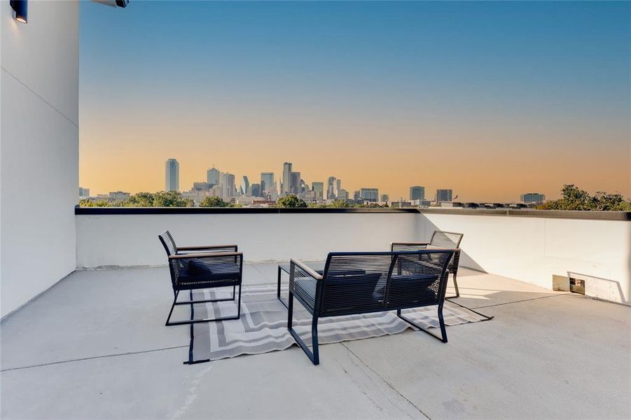 View of patio terrace at dusk