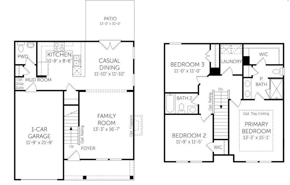 2D floor plan layout for the Palmer - Single Family Homes by Dream Finders Homes in Abbey Walk, Moncks Corner, SC (Image 5).