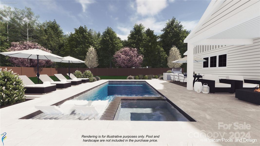 Rendering is for illustrative purposes only. Pool and hardscape are not included in the purchase price