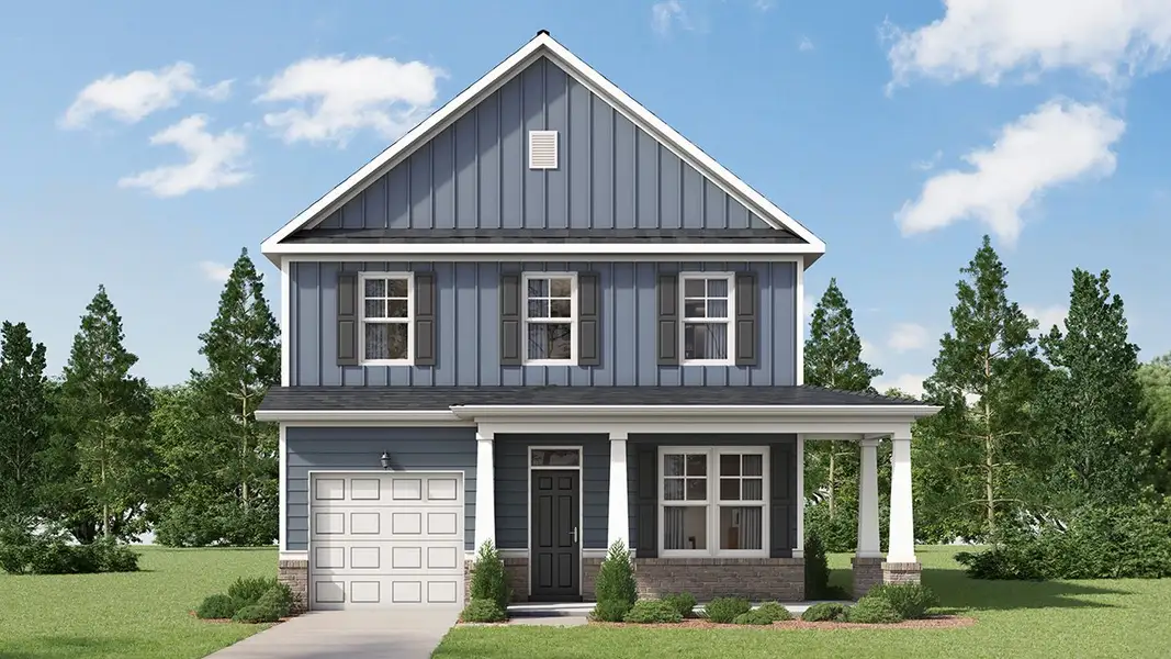 Front exterior of a new home in Wrenfield at Chanticleer, North Augusta, SC, highlighting curb appeal (Image 1). Front exterior of a new home in Wrenfield at Chanticleer, North Augusta, SC, highlighting curb appeal (Image 1).