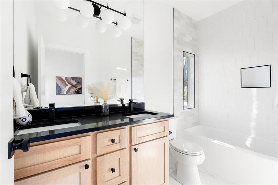 Primary bathroom with 2 vanities