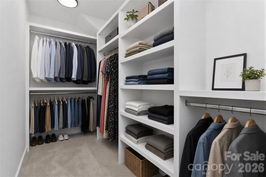 Primary closet virtually staged