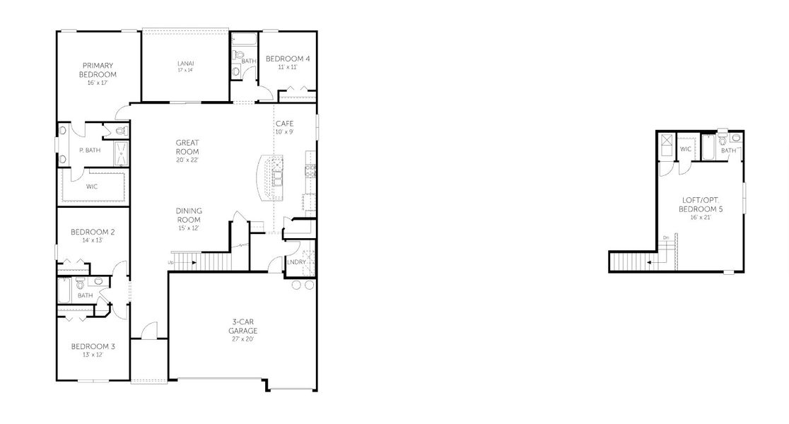 2D floor plan layout for the Auburn II - 60' Homesites by Dream Finders Homes in Bellbrooke, Jacksonville, FL (Image 4).