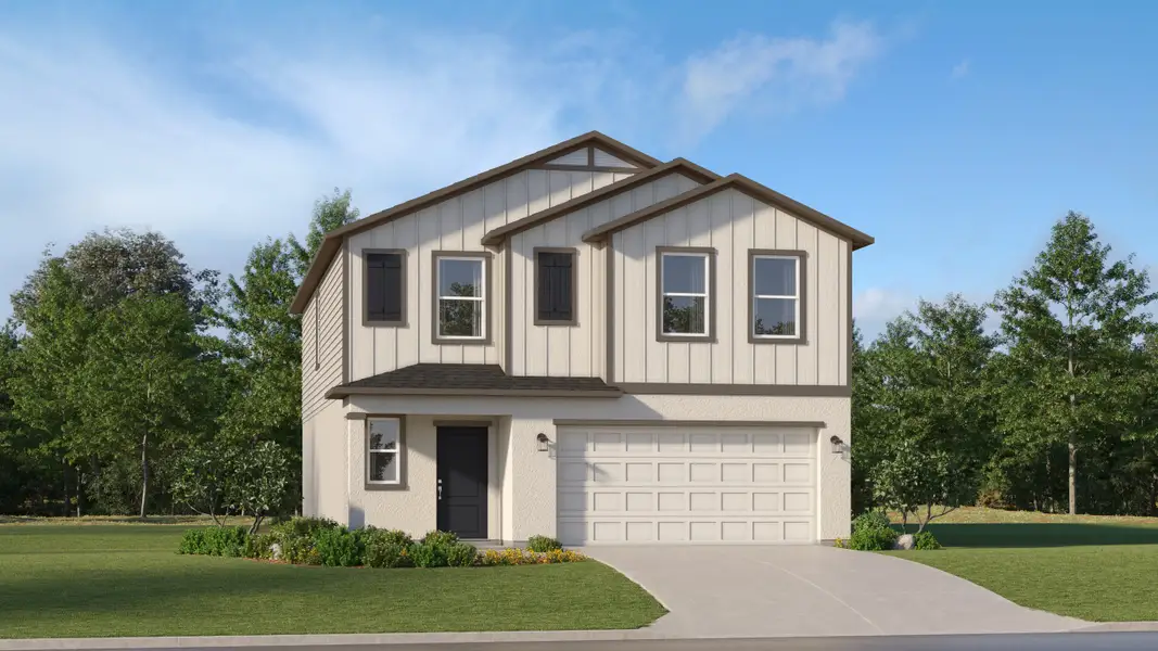 Front exterior of a new home in New Port Corners, New Port Richey, FL, highlighting curb appeal (Image 1). Front exterior of a new home in New Port Corners, New Port Richey, FL, highlighting curb appeal (Image 1).
