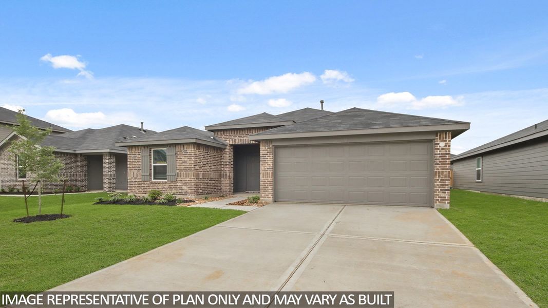 Front exterior of a new home in Grand Pines, Magnolia, TX, highlighting curb appeal (Image 2). Front exterior of a new home in Grand Pines, Magnolia, TX, highlighting curb appeal (Image 2).
