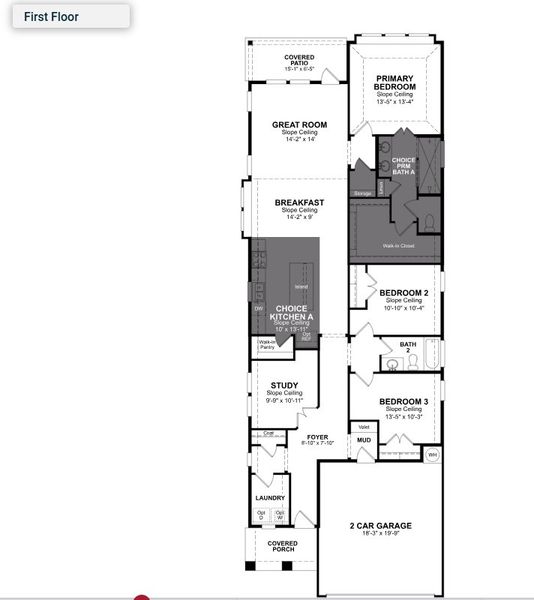 2D floor plan layout for the Cambridge by Beazer Homes in The Highlands, Porter, TX (Image 4).