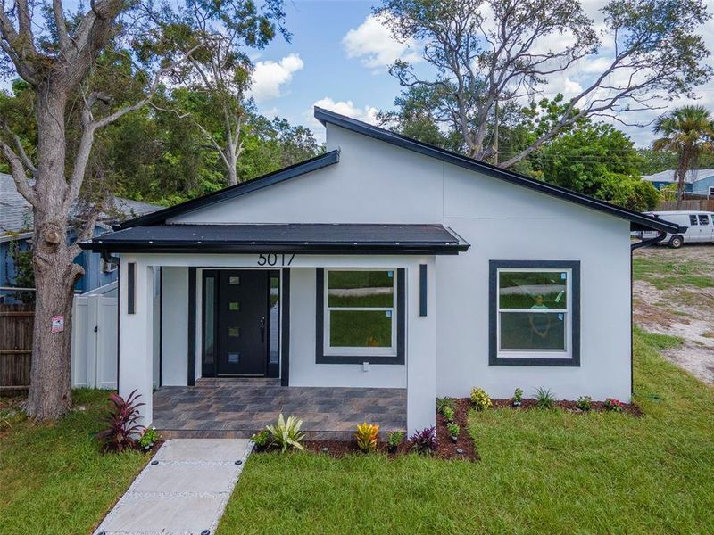 View from the front. Garage in rear of home.