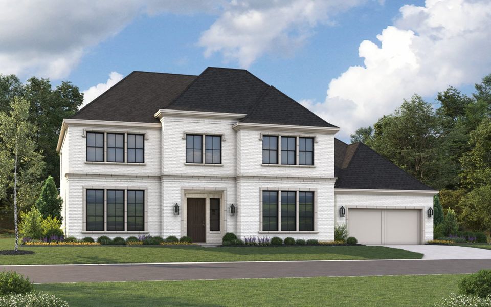Representative exterior photo of a completed home built from the 7042 by Tradition Homes in Furst Ranch – 80′ Lots, Prosper, TX (Image 3).