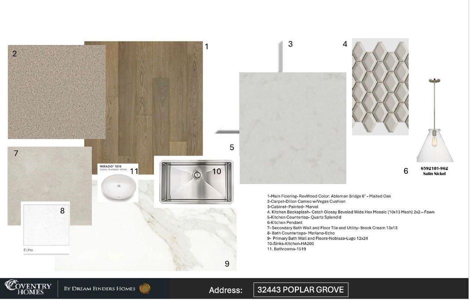 Sample of building materials used in homes in The Meadows at Imperial Oaks, Spring (Image 5). Sample of building materials used in homes in The Meadows at Imperial Oaks, Spring (Image 5).