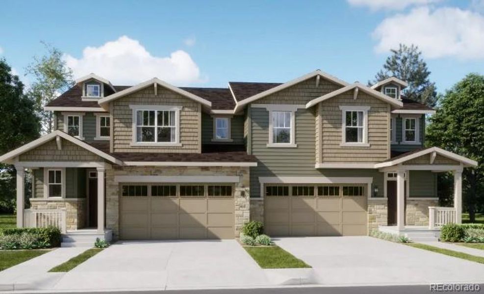 Front exterior of a new home in Parterre: Paired Homes, Thornton, CO, highlighting curb appeal (Image 1). Front exterior of a new home in Parterre: Paired Homes, Thornton, CO, highlighting curb appeal (Image 1).