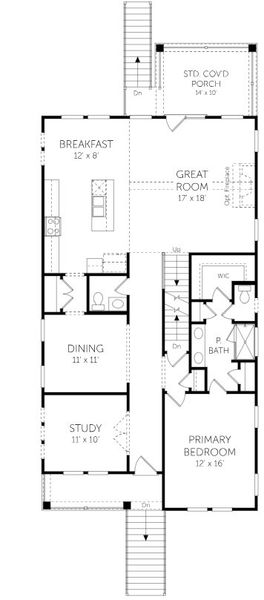 2D floor plan layout for the Branham - Single Family Homes by Dream Finders Homes in Miller's Crossing, Johns Island, SC (Image 6).