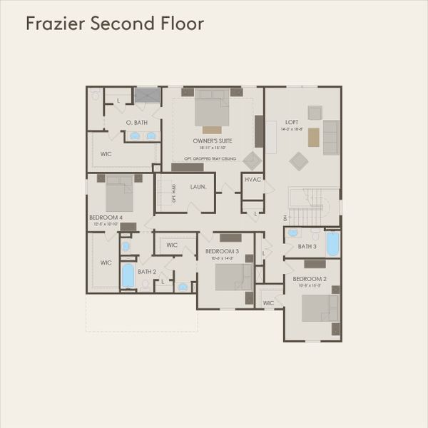 2D floor plan layout for the Frazier by Pulte Homes in Anderson Point Estates, McDonough, GA (Image 3).