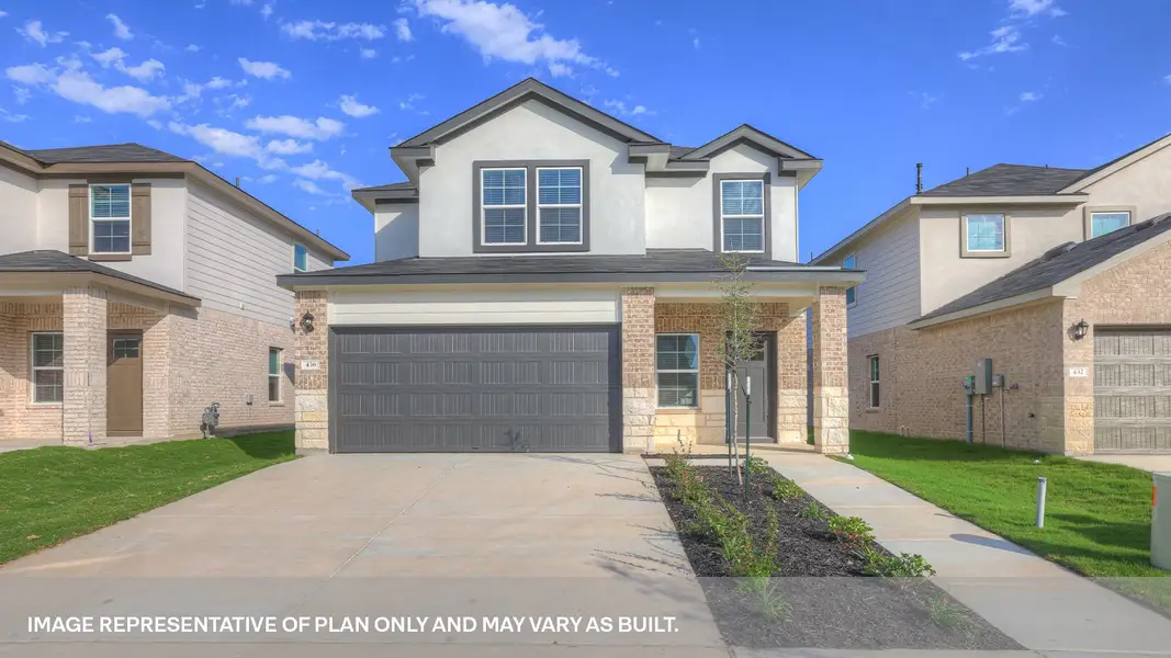 Representative exterior photo of a completed home built from the The Florence by D.R. Horton in Whisper South, San Marcos, TX (Image 2). Representative exterior photo of a completed home built from the The Florence by D.R. Horton in Whisper South, San Marcos, TX (Image 2).