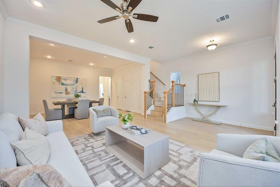 A seamless transition from the welcoming entryway to the dining room makes entertaining a breeze.