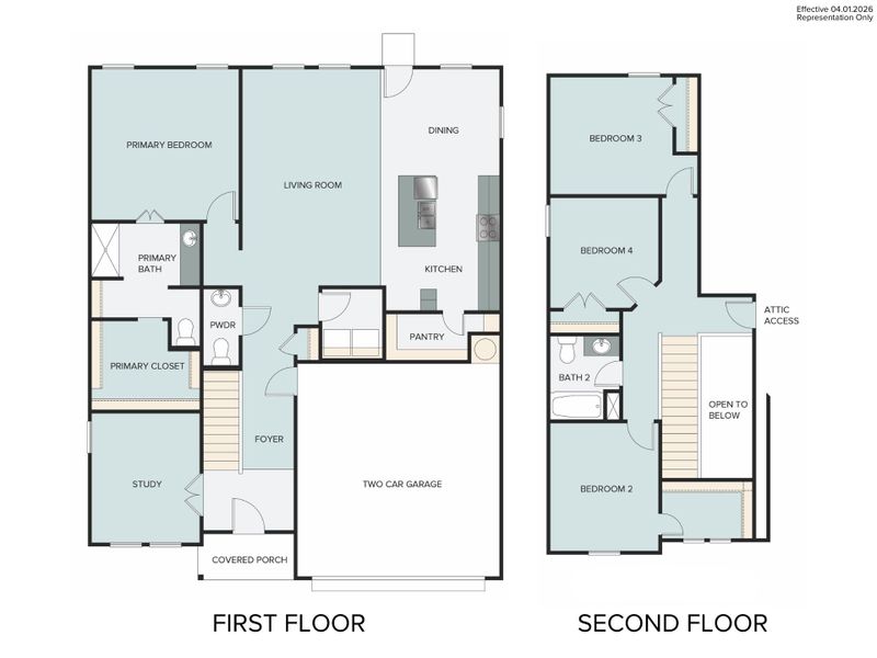 2D floor plan layout for the Attwater 2051 by Brohn Homes in Attwater, Waller, TX (Image 3).
