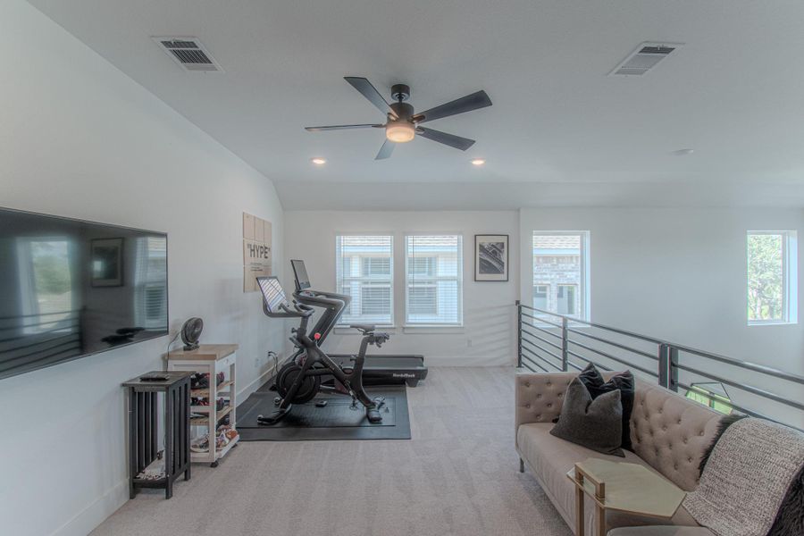 A versatile second living area provides additional space for a game room, media lounge, or gym.