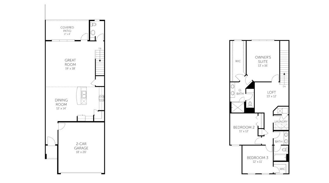 2D floor plan layout for the Coral - Townhomes by Dream Finders Homes in Brook Forest, St. Augustine, FL (Image 5). 2D floor plan layout for the Coral - Townhomes by Dream Finders Homes in Brook Forest, St. Augustine, FL (Image 5).