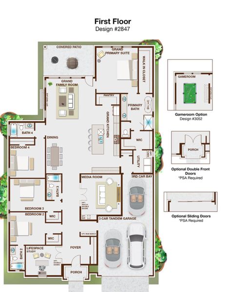 2D floor plan layout for the Grand Falls by Grand Homes in Dominion of Pleasant Valley, Wylie, TX (Image 4).