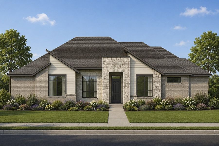 Representative exterior photo of a completed home built from the The Vaquero by Lillian Custom Homes in Emerson Farms, Rockwall, TX (Image 6). Representative exterior photo of a completed home built from the The Vaquero by Lillian Custom Homes in Emerson Farms, Rockwall, TX (Image 6).