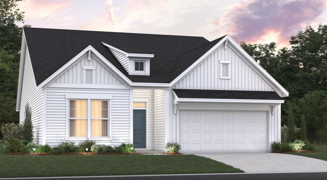 Front exterior of a new home in The Groves of Berkeley, Moncks Corner, SC, highlighting curb appeal (Image 1).