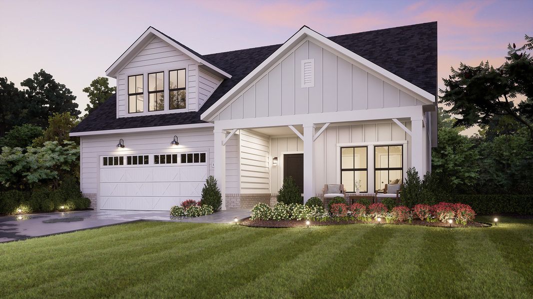 Representative exterior photo of a completed home built from the Promenade by Epcon Communities in The Courtyards of Franklin Goldmine, Cumming, GA (Image 1). Representative exterior photo of a completed home built from the Promenade by Epcon Communities in The Courtyards of Franklin Goldmine, Cumming, GA (Image 1).
