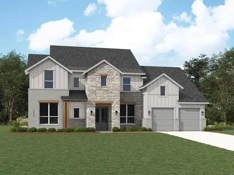 Front exterior of a new home in Parkside On The River: 70ft. lots, Georgetown, TX, highlighting curb appeal (Image 1).