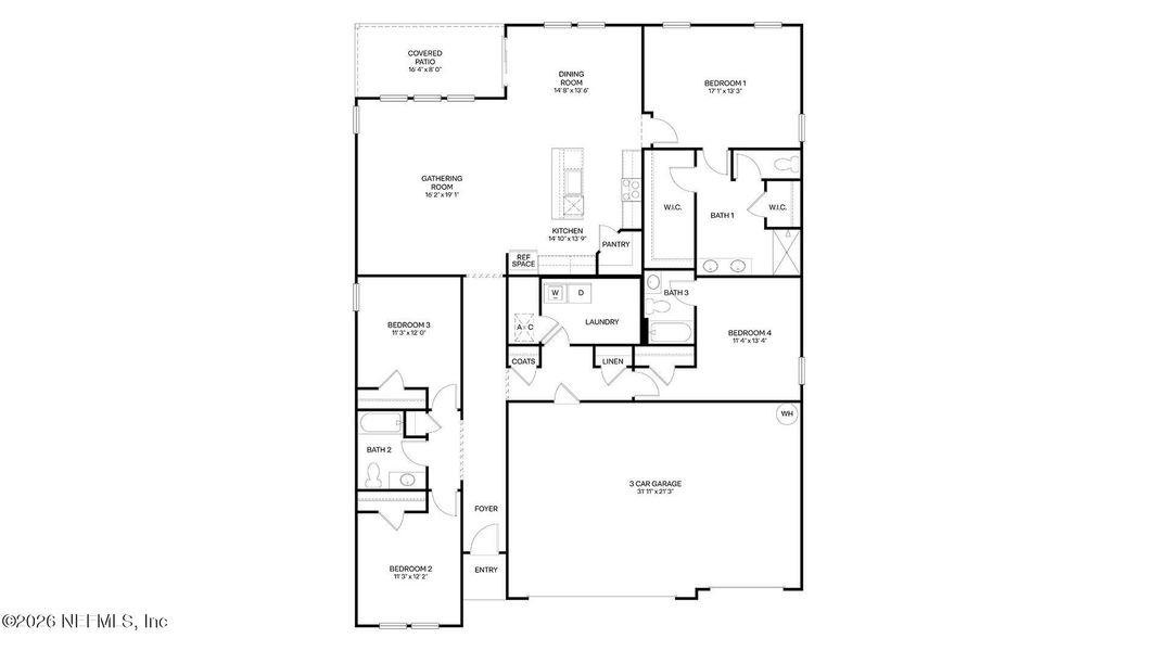 2D floor plan layout of this home in The Arbors, Jacksonville, FL (Image 3).