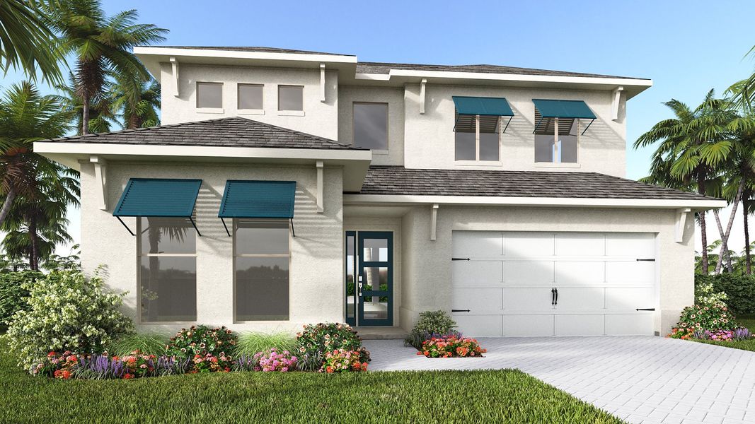 Representative exterior photo of a completed home built from the 2713F by Perry Homes in Turnleaf, Punta Gorda, FL (Image 23). Representative exterior photo of a completed home built from the 2713F by Perry Homes in Turnleaf, Punta Gorda, FL (Image 23).