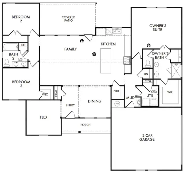 2D floor plan layout of this home in Carrera Ranch, Waxahachie, TX (Image 3).