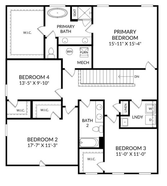 2D floor plan layout for the The Idlewild by Stanley Martin Homes in Rhodes Glen, Lawrenceville, GA (Image 4).