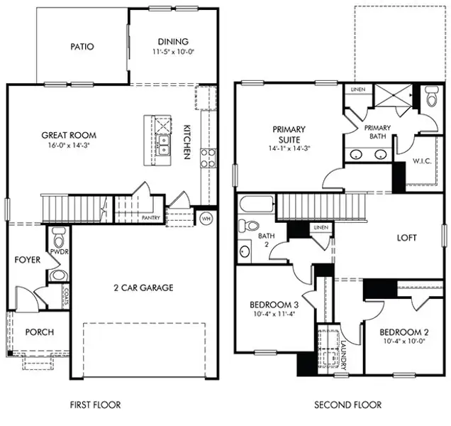 2D floor plan layout of this home in Crestview - Ridge Series, Hermitage, TN (Image 2). 2D floor plan layout of this home in Crestview - Ridge Series, Hermitage, TN (Image 2).