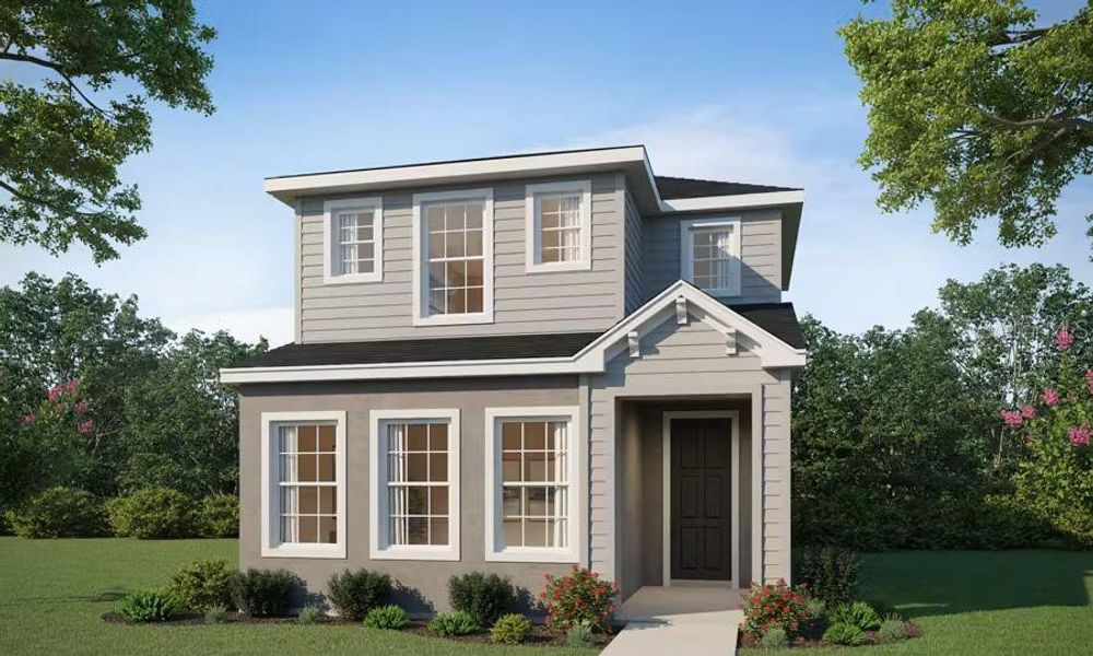 Front exterior of a new home in Estates at Hickory Cove - Bungalows, St. Cloud, FL, highlighting curb appeal (Image 1). Front exterior of a new home in Estates at Hickory Cove - Bungalows, St. Cloud, FL, highlighting curb appeal (Image 1).