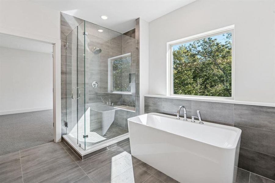 Gorgeous shower and tub.