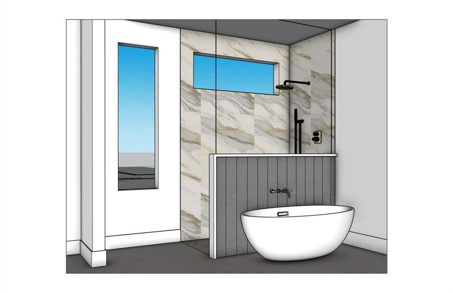 Full bath with a marble finish shower