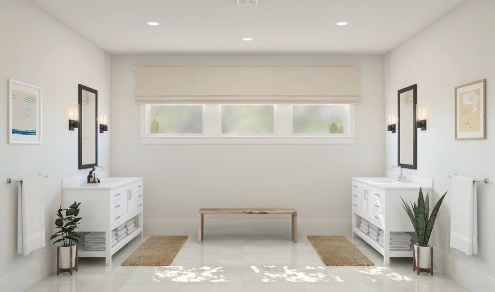 Primary bath with dual vanities