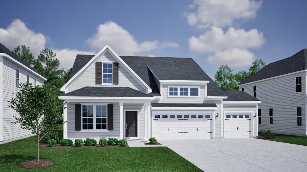 Front exterior of a new home in East Wynd, Hampstead, NC, highlighting curb appeal (Image 1). Front exterior of a new home in East Wynd, Hampstead, NC, highlighting curb appeal (Image 1).