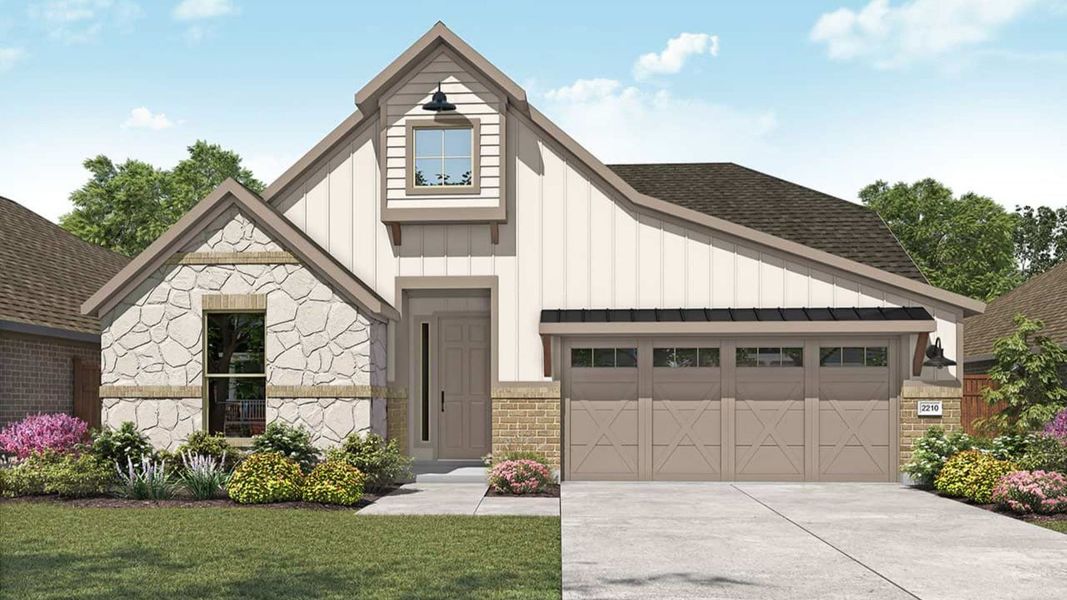 Representative exterior photo of a completed home built from the Oleander by DRB Homes in Carillon, Manor, TX (Image 6). Representative exterior photo of a completed home built from the Oleander by DRB Homes in Carillon, Manor, TX (Image 6).