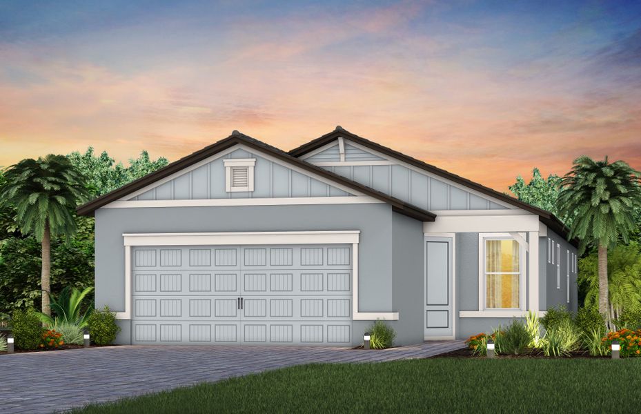 Representative exterior photo of a completed home built from the Contour by Del Webb in Del Webb Explore North River Ranch, Parrish, FL (Image 15). Representative exterior photo of a completed home built from the Contour by Del Webb in Del Webb Explore North River Ranch, Parrish, FL (Image 15).