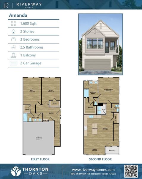 Amanda Floorplan with kitchen and living on second floor.