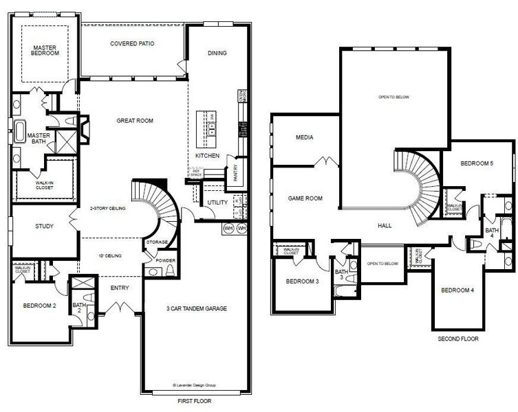 2D floor plan layout for the Montana by Sitterle Homes in Parmer Ranch 60′, Georgetown, TX (Image 3).