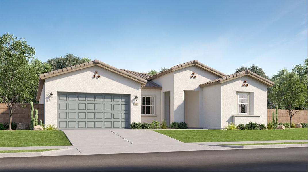 Front exterior of a new home in Bella Vista Farms, San Tan Valley, AZ, highlighting curb appeal (Image 1). Front exterior of a new home in Bella Vista Farms, San Tan Valley, AZ, highlighting curb appeal (Image 1).