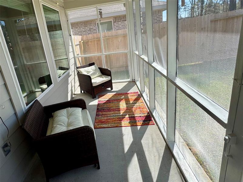 Enjoy morning coffee or sunsets relaxing in your backyard covered screened in patio