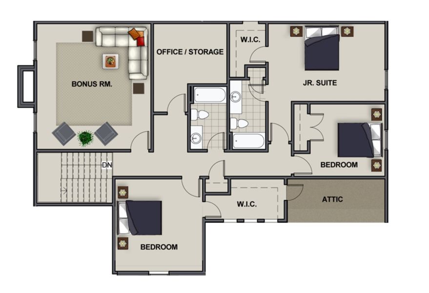 2D floor plan layout for the Carolina B by Riverstone Construction, LLC in River Gorge Ranch, River Gorge Ranch, TN (Image 5).