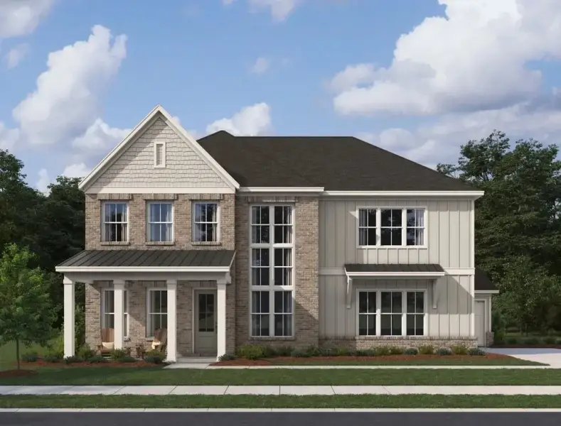 Representative exterior photo of a completed home built from the Harlowe by Ashton Woods in Sterling Crest, Cumming, GA (Image 4). Representative exterior photo of a completed home built from the Harlowe by Ashton Woods in Sterling Crest, Cumming, GA (Image 4).
