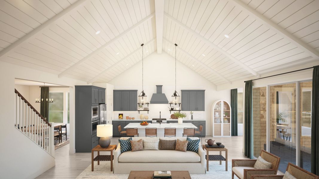 Vaulted ceiling with shiplap and painted ceiling beams Vaulted ceiling with shiplap and painted ceiling beams